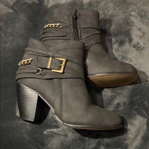 Charlotte Russe Heeled Charcoal Grey Booties with buckle accents size 6